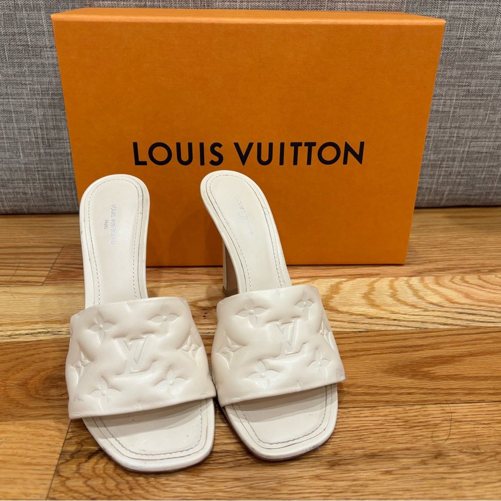 Louis Vuitton Cream Mules with Iconic Monogram